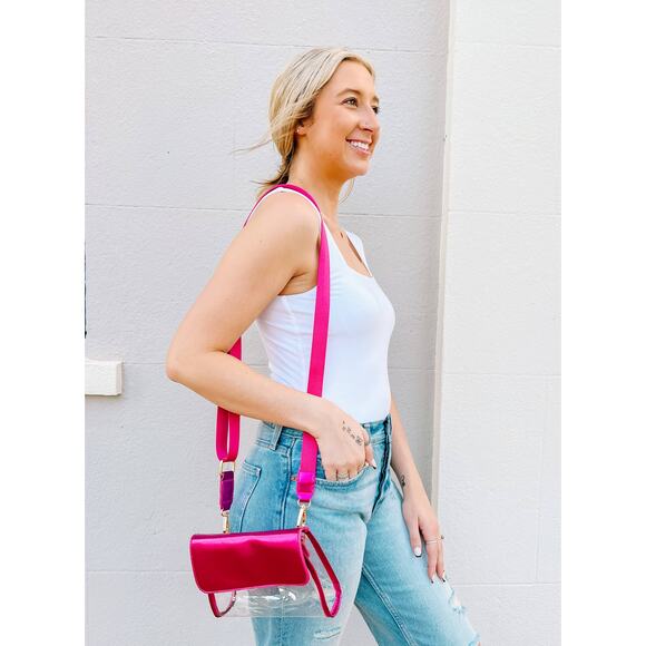 Tatum Convertible Clear Sling Belt Crossbody Bag Metallic Fuchsia - Picture 3 of 6